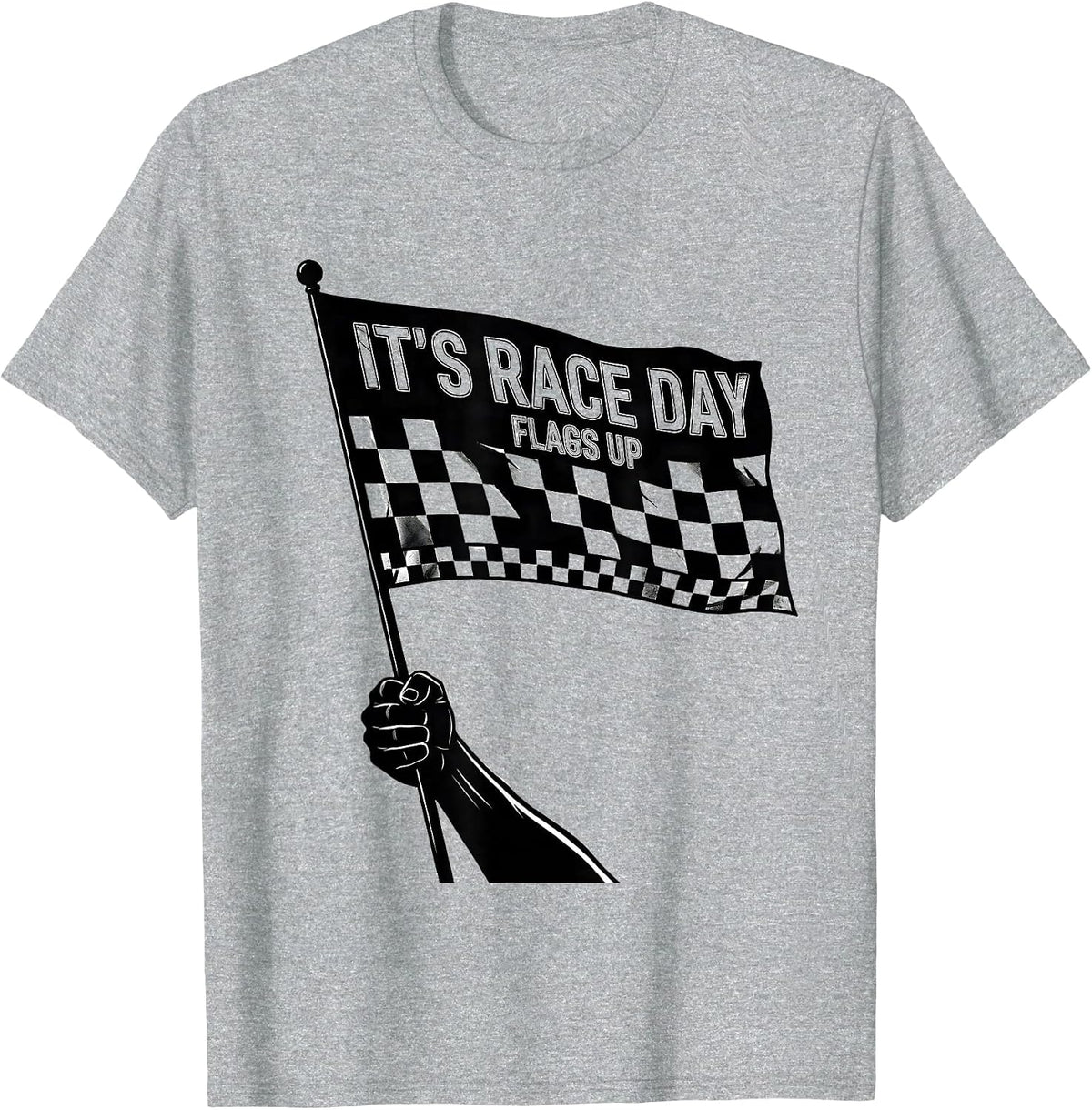 Men's It's Race Day, Flags Up Vintage Checkered Flag Racing Fan T-Shirt - Heather Grey