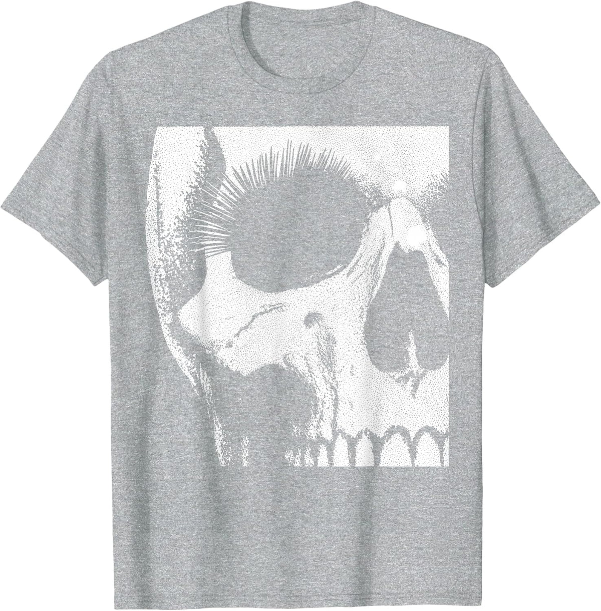 Skull Grunge Black White Art Graphic for Men Women Halloween T-Shirt - Heather Grey