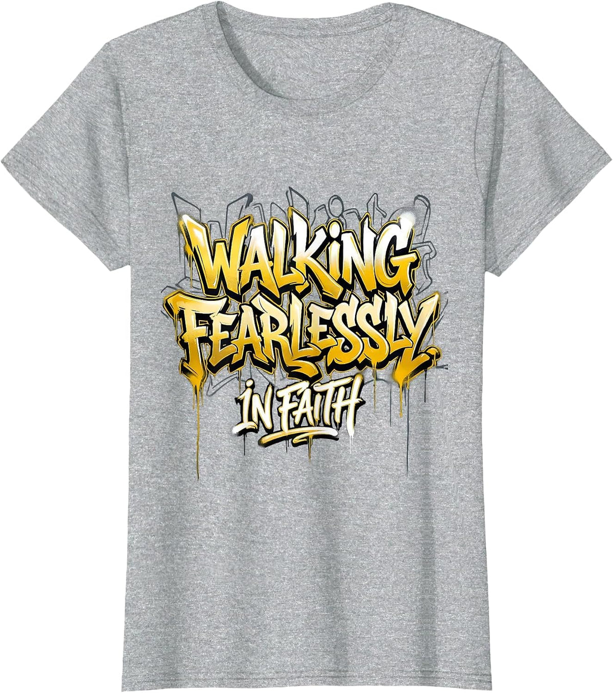 Women's Walking Fearlessly In Faith Over Fear Design T-Shirt - Heather Grey