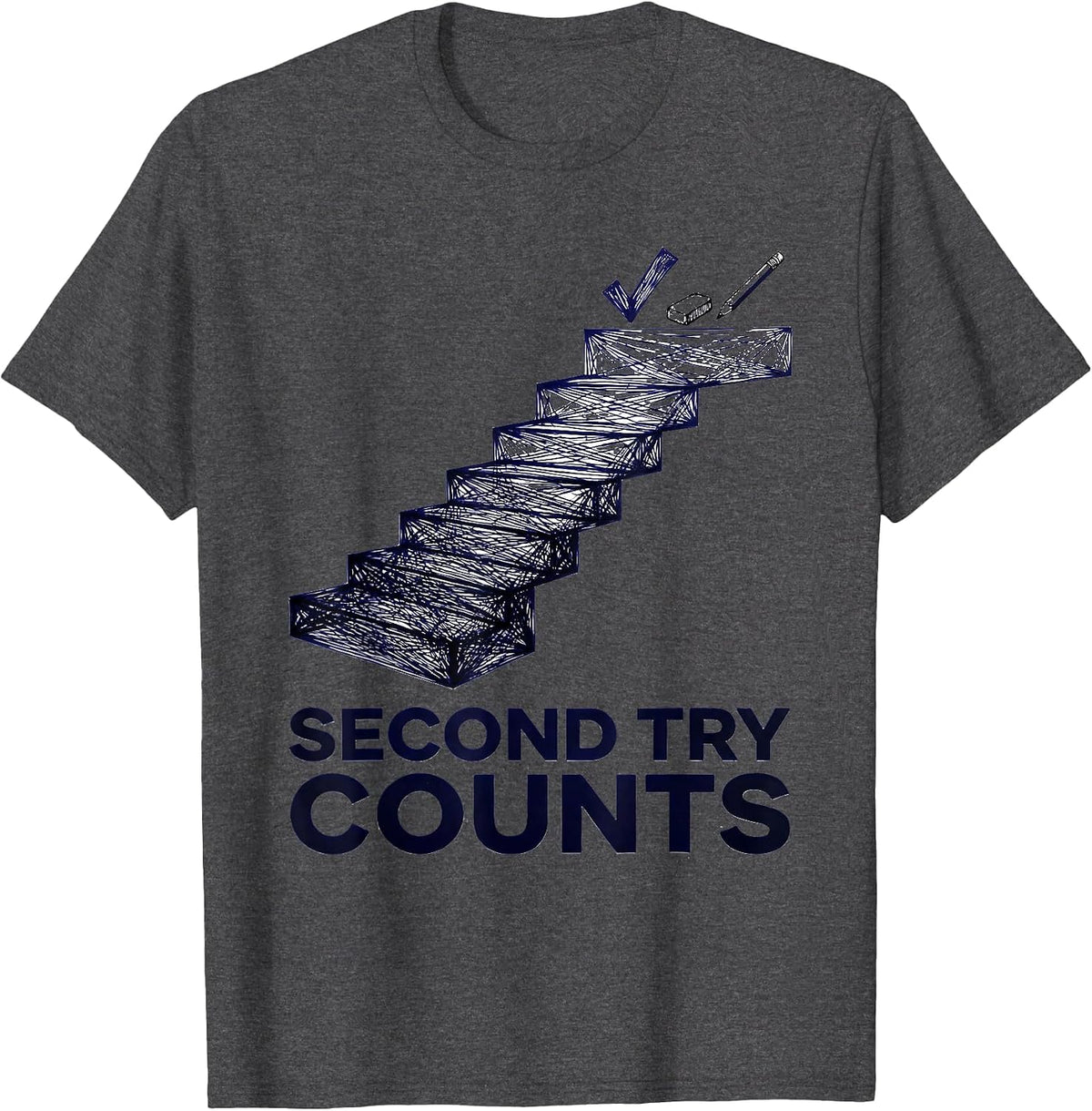 Men's Second Try Counts Growth Mindset Teacher Motivational T-Shirt - Dark Heather Grey