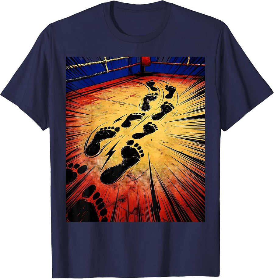 Boxing Footwork Diagram Gym Floor Illustration T-Shirt - Navy Blue