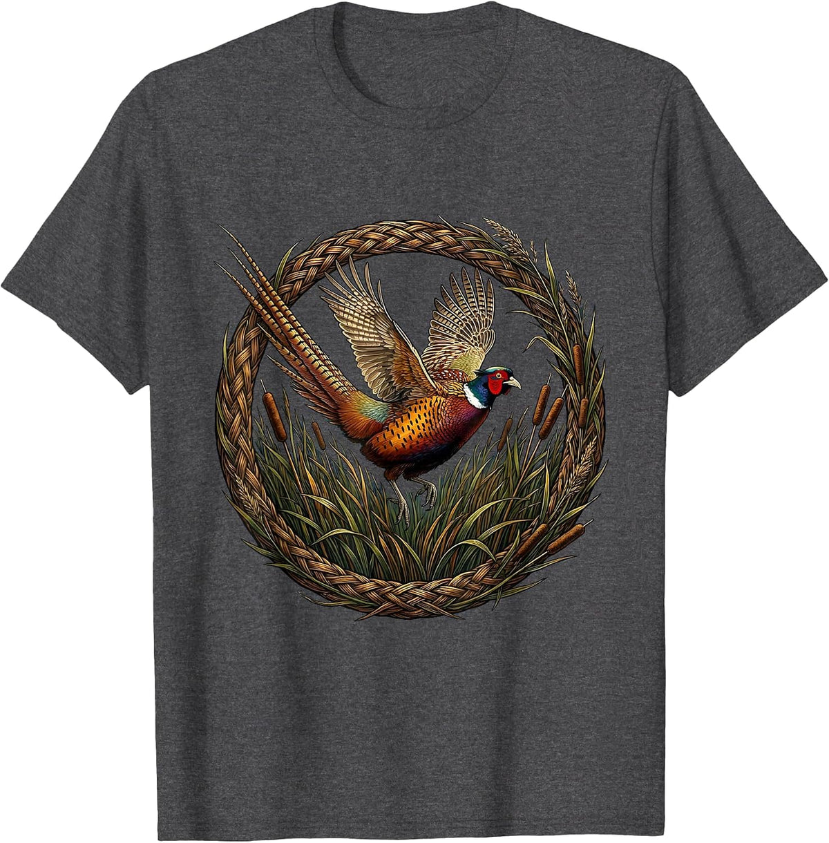 Men's Pheasant Flush Rising Through Tall Grass T-Shirt - Dark Heather Grey