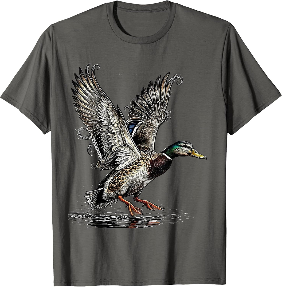 Men's Wild Duck Landing Wings Spread Nature Art T-Shirt - Asphalt Grey