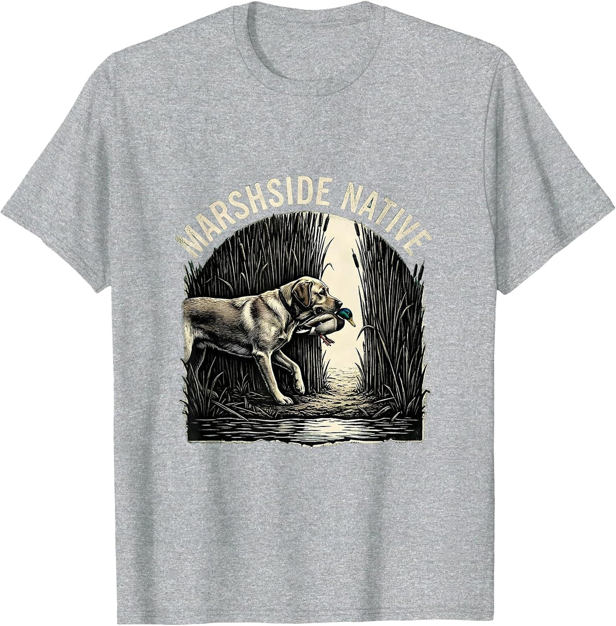 Men's Marshside Native Rubber Stamp Labrador Duck Hunting Southern T-Shirt - Heather Grey