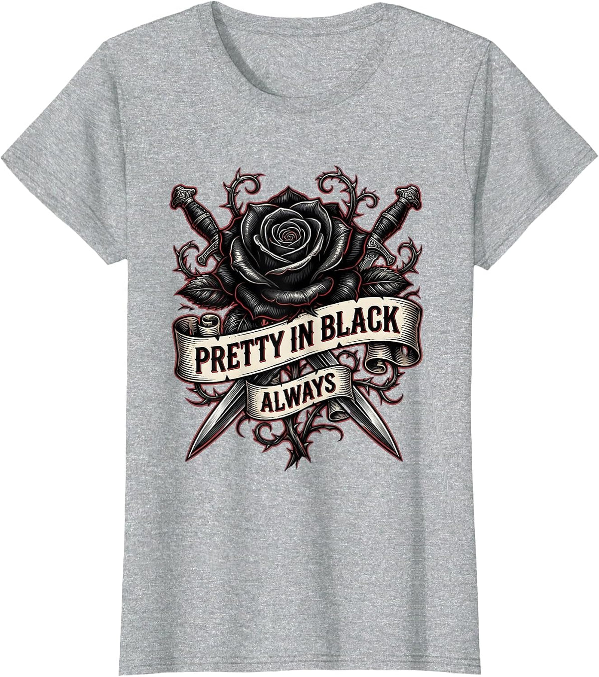Pretty in Black Always Goth Aesthetic Design T-Shirt - Heather Grey