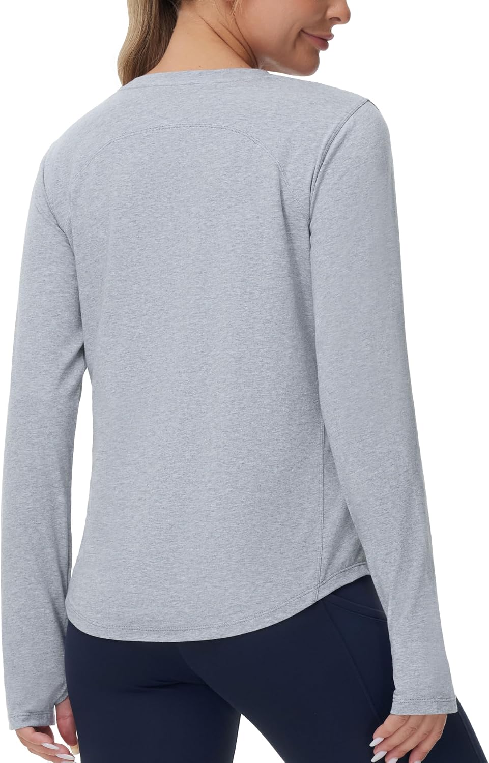 THE GYM PEOPLE Women's Long Sleeve Workout Tops Soft Athletic Running Shirt - Heather Grey