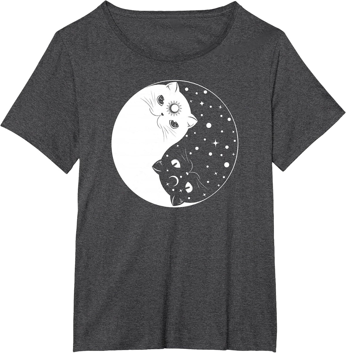 Yin Yang Celestial Cats - Cute Mystical Kittens T-Shirt - Dark Heather Grey