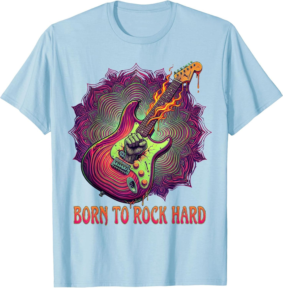 Men's Born to Rock Hard Classic Rock Band Design T-Shirt - Baby Blue