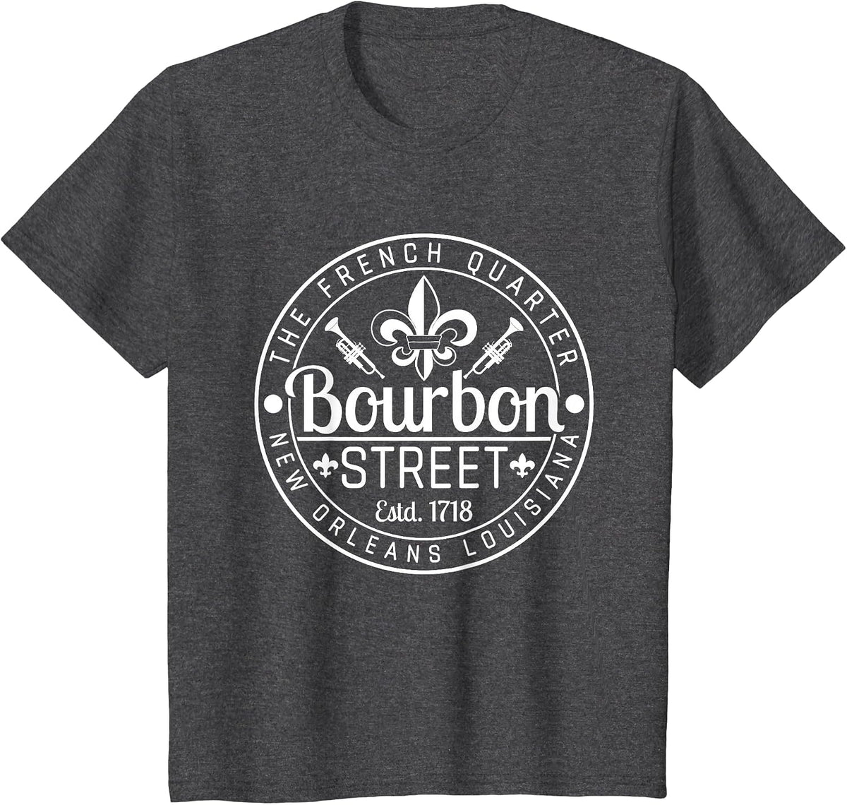 Bourbon Street French Quarter New Orleans Louisiana Est 1718 T-Shirt - Dark Heather Grey