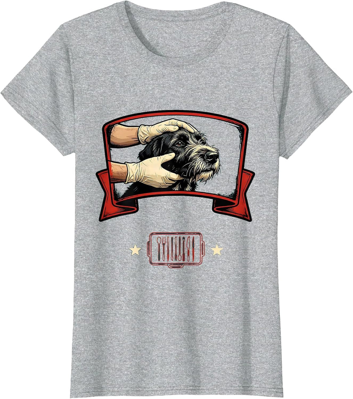 Vet Tech Gloved Hands Calm Dog Exam Veterinary Humor T-Shirt - Heather Grey