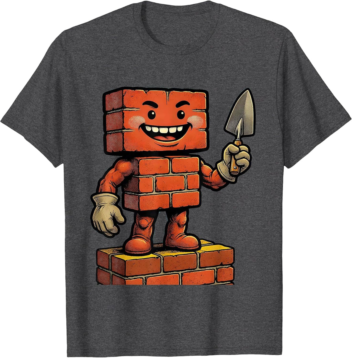 Labor Day Bricklayer Stack and Trowel Graphic T-Shirt - Dark Heather Grey