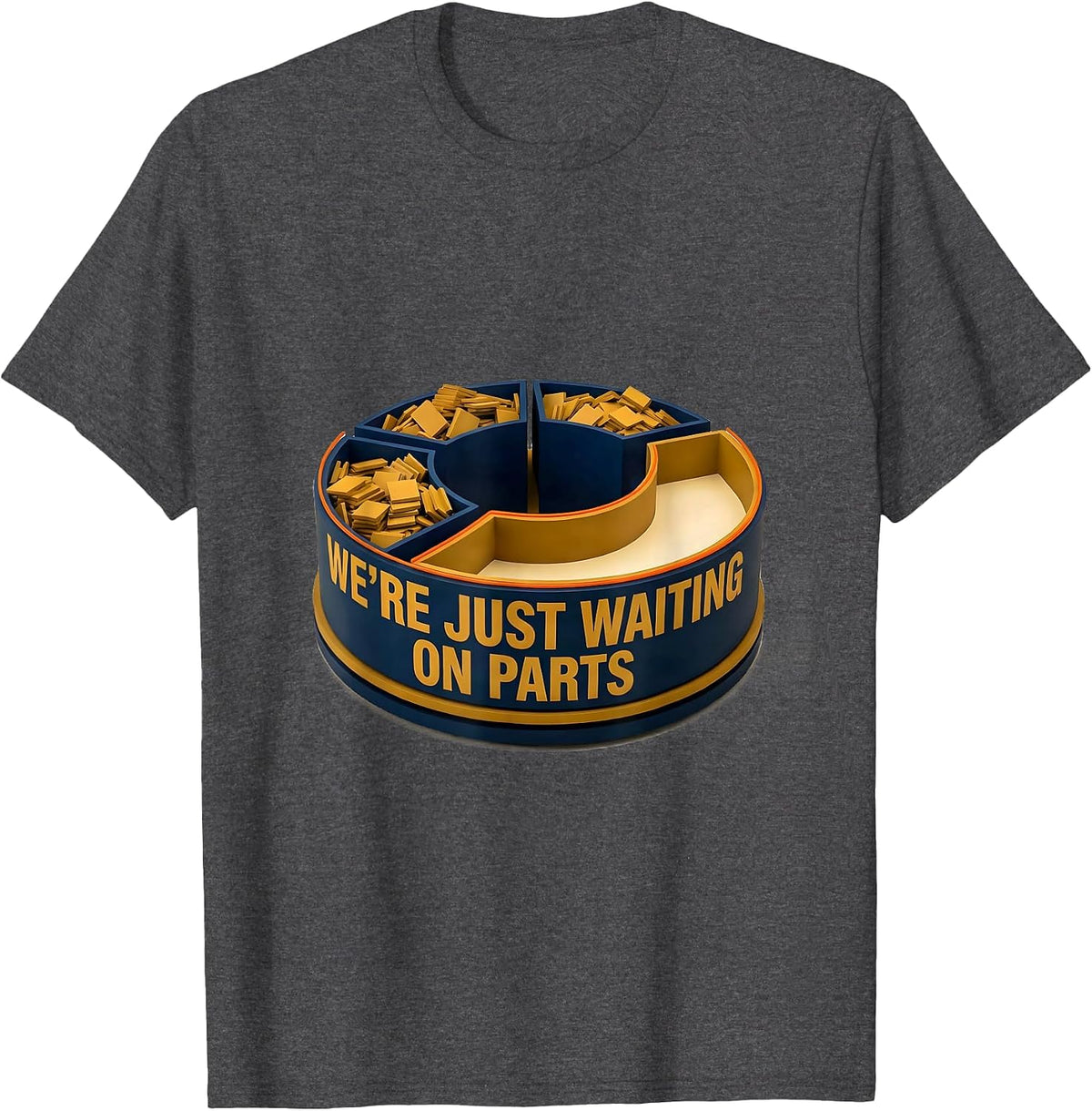 Men's We're Just Waiting On Parts Funny Skeleton Mechanic Auto T-Shirt - Dark Heather Grey