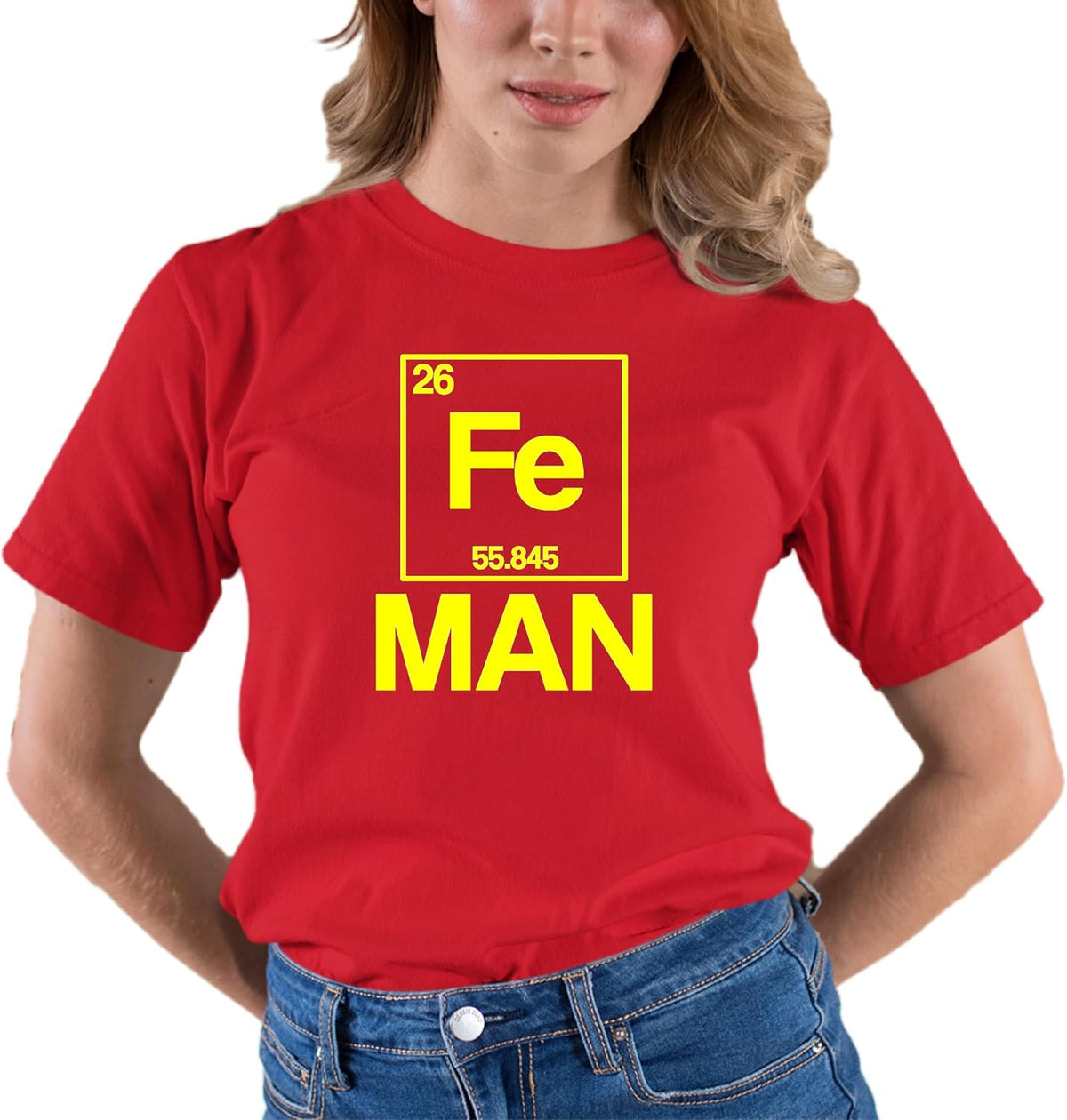Go All Out Adult Iron Periodic Table Man Funny Chemistry Science T-Shirt - Red
