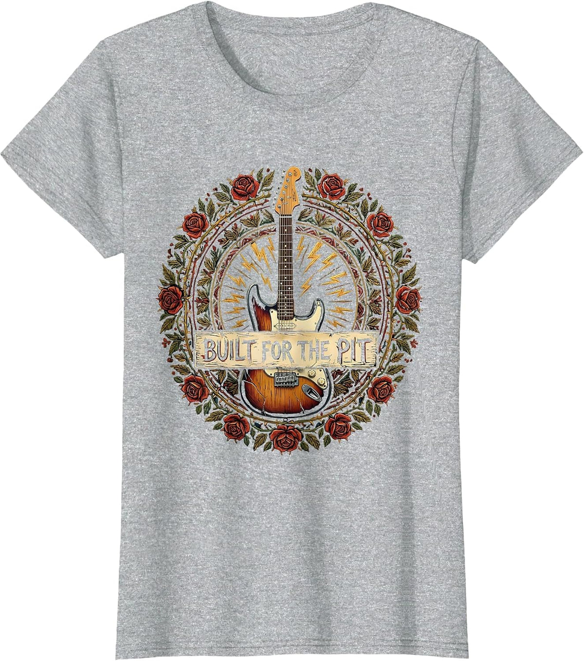 Built for the Pit Rock and Roll Graphic Design T-Shirt - Heather Grey