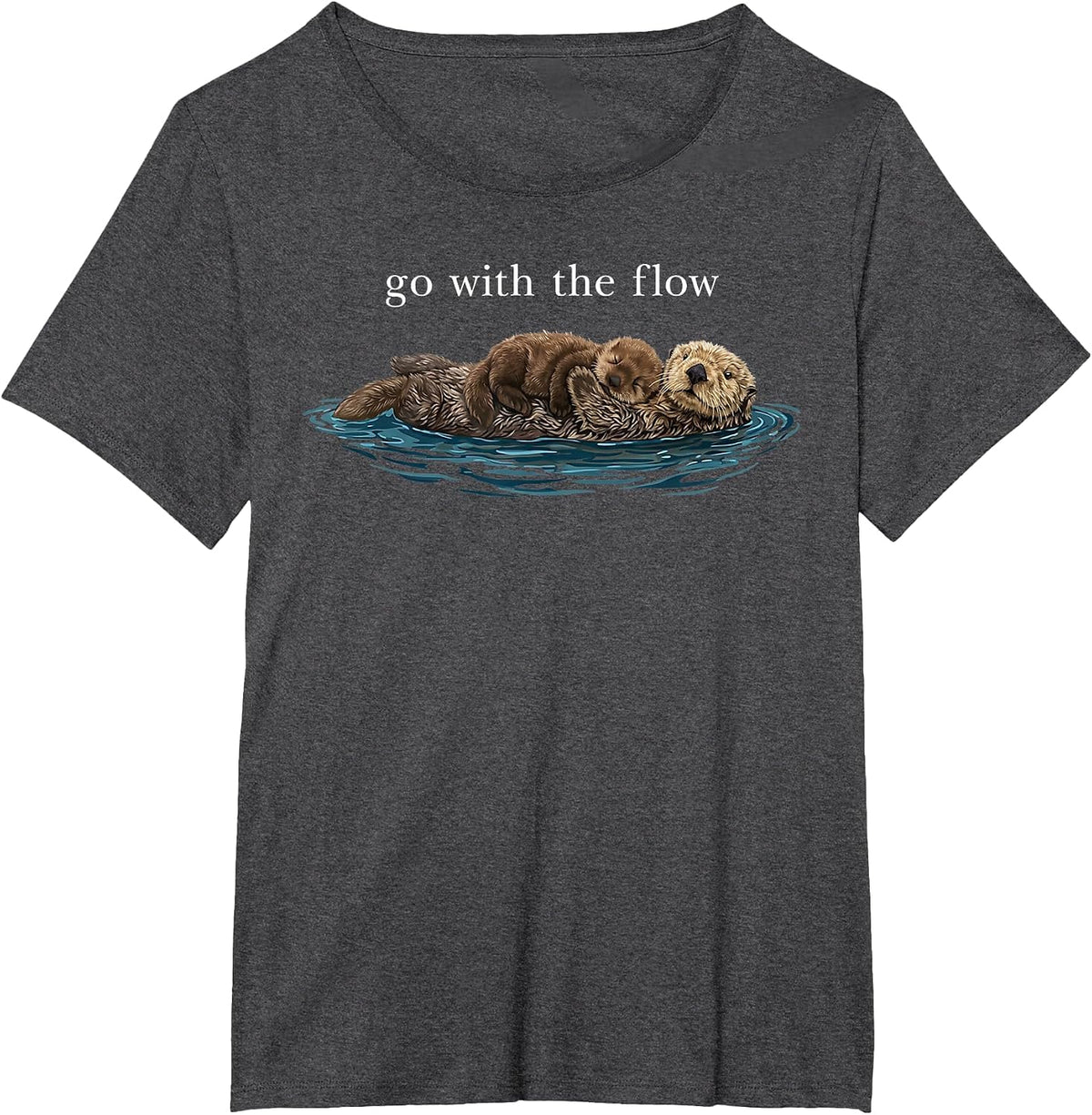 Go with The Flow Otter Floating Calm Nature Art T-Shirt - Dark Heather Grey