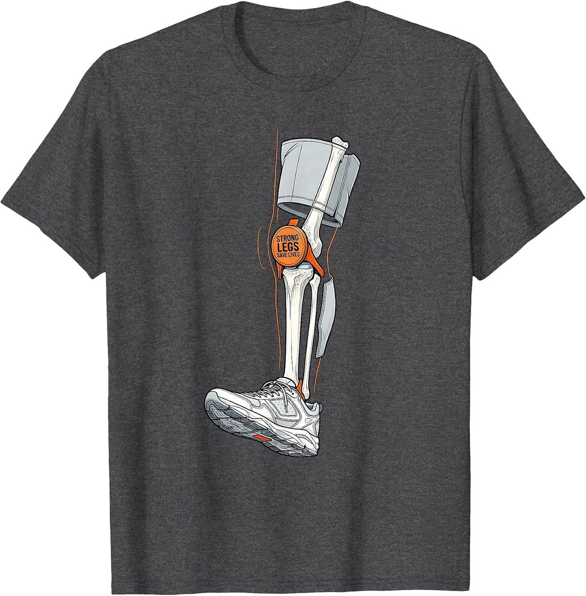 Strong Legs Save Lives Fall Prevention Design T-Shirt - Dark Heather Grey