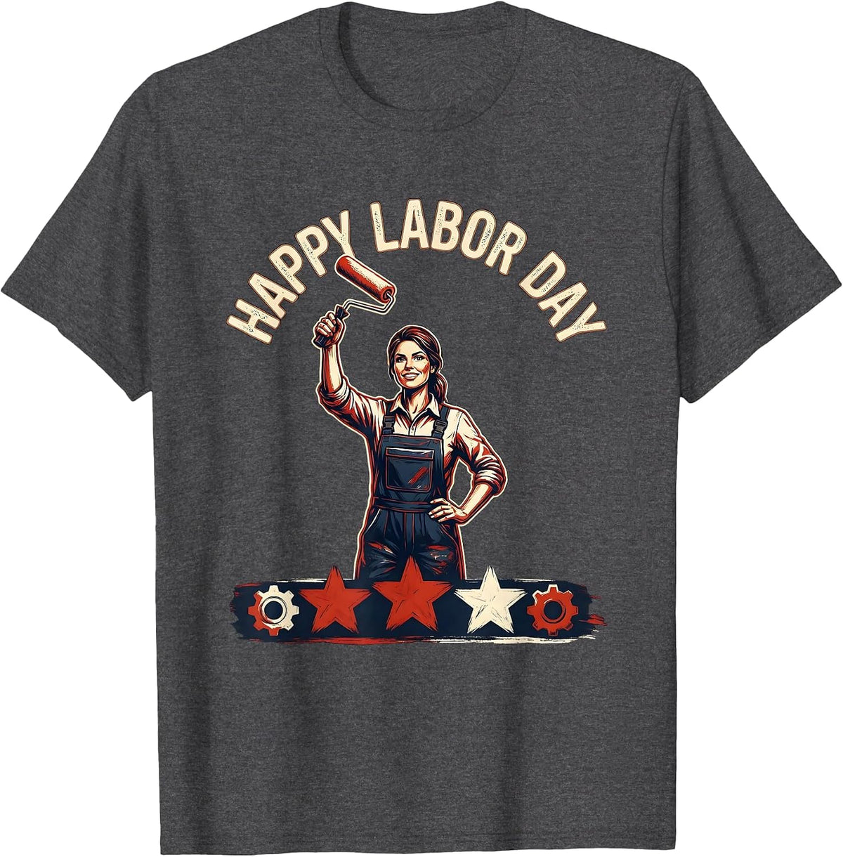 Men's Happy Labor Day Patriotic Woman Emblem Labor Day Weekend T-Shirt - Dark Heather Grey