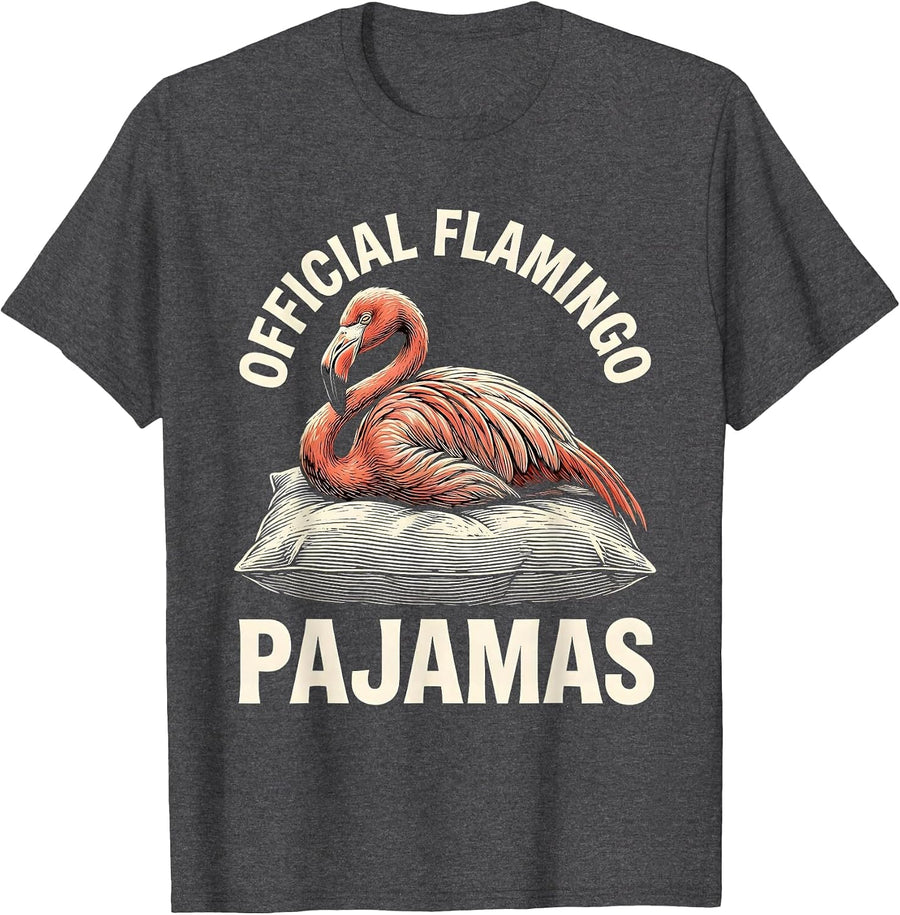 Men's Official Flamingo Pajamas Whimsical Animal Sleepshirt Cozy T-Shirt - Dark Heather Grey