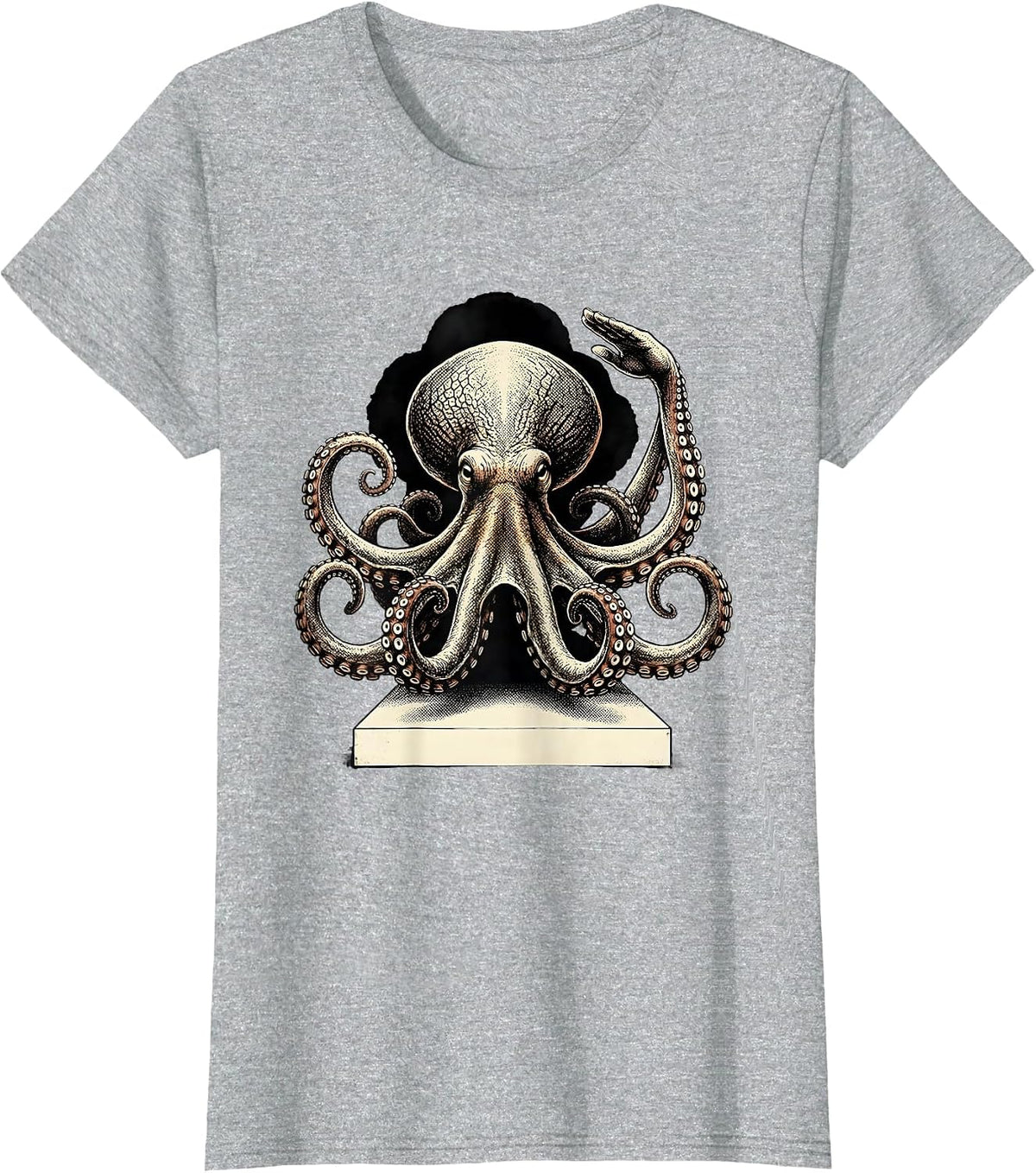 Saluting Octopus Distressed Sea Monster Fan T-Shirt - Heather Grey