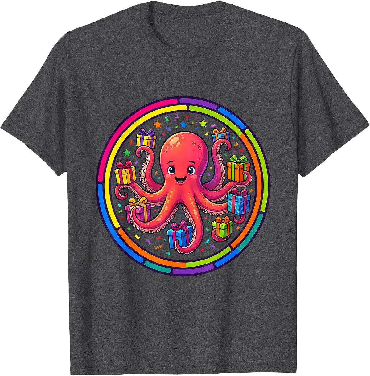 Men's Octopus Birthday Gift Holder Funny Celebration T-Shirt - Dark Heather Grey
