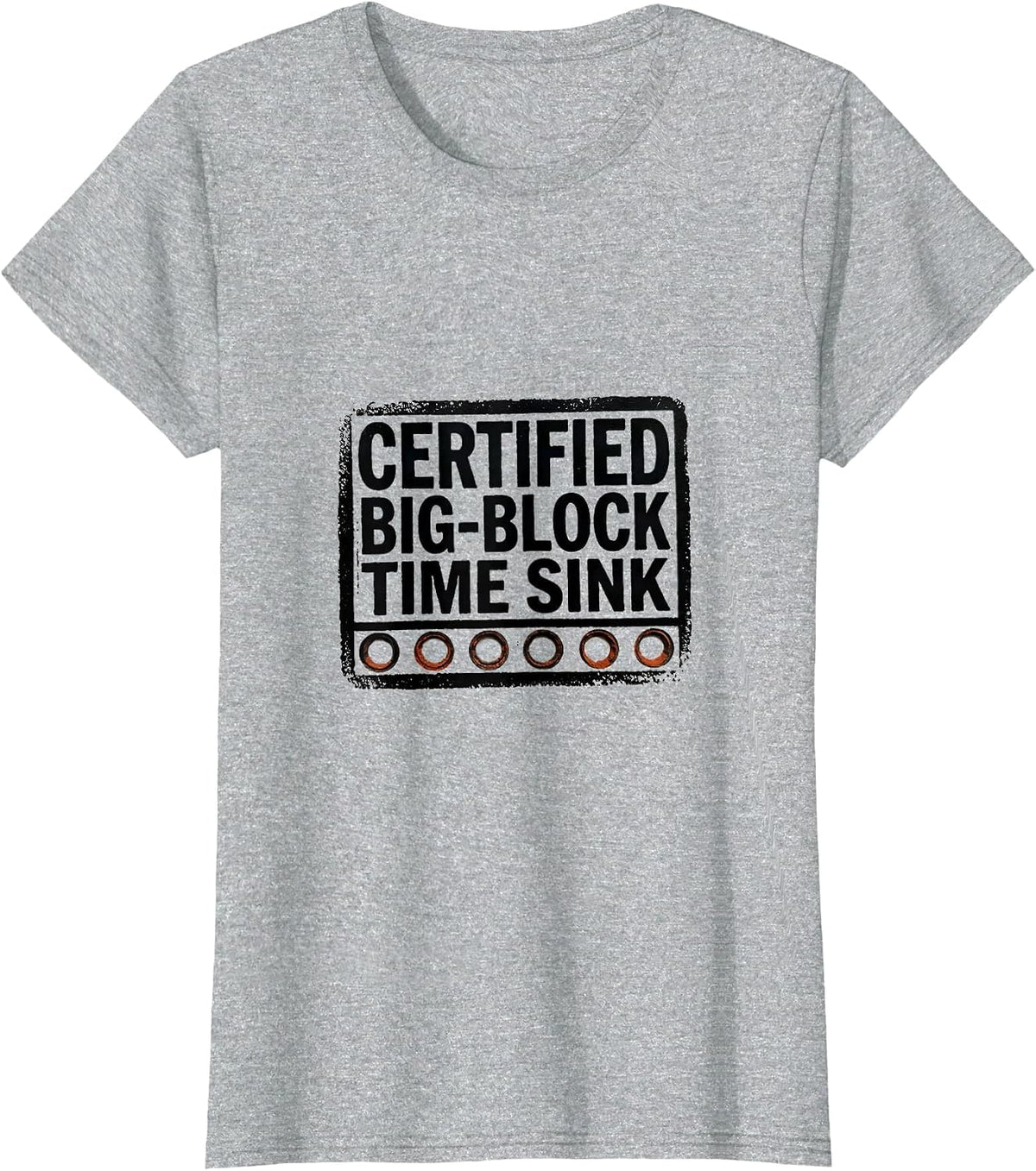 Certified Big-Block Time Sink Rubber Stamp Muscle Car T-Shirt - Heather Grey