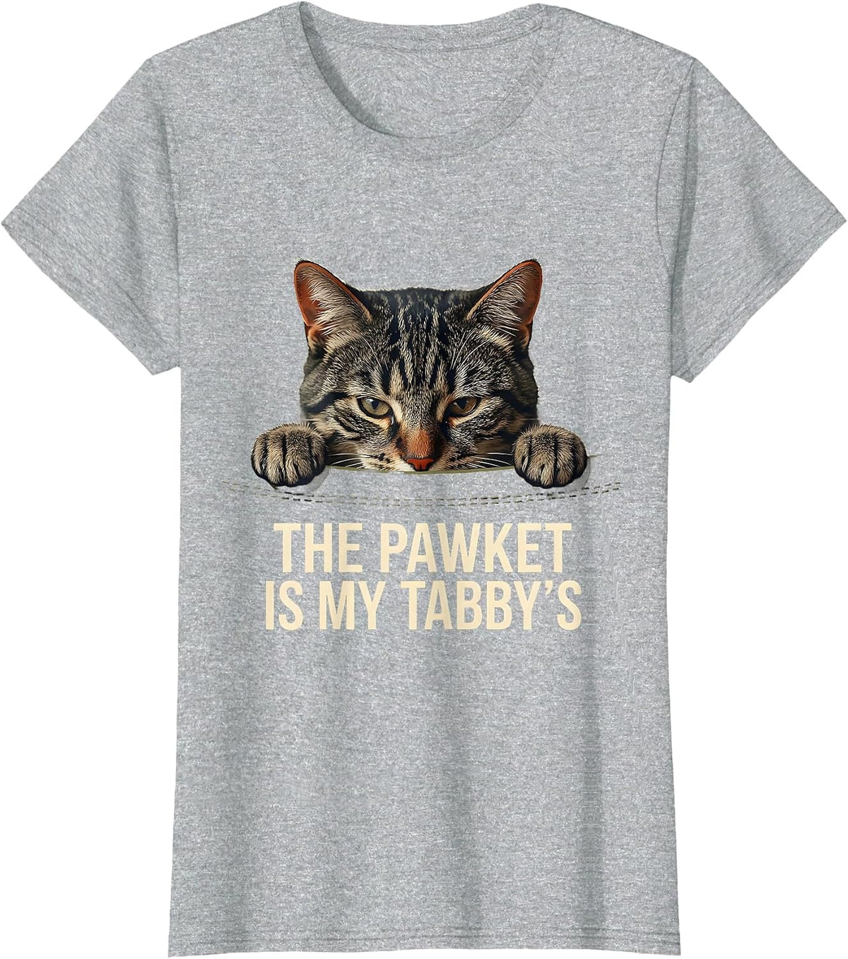 The Pawket Is My Tabby's Cute Cat Lover Pet Owner Humor T-Shirt - Heather Grey