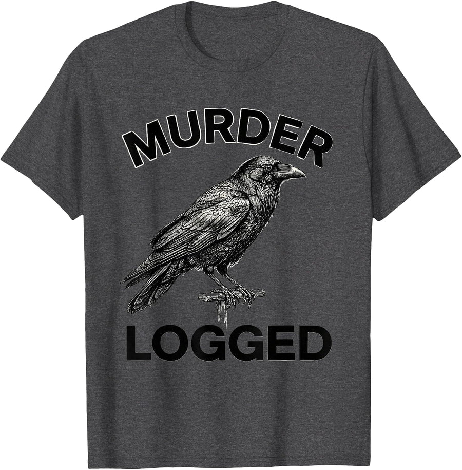 Men's Murder Logged Dark Humor Gothic Crow Bird Lover T-Shirt - Dark Heather Grey