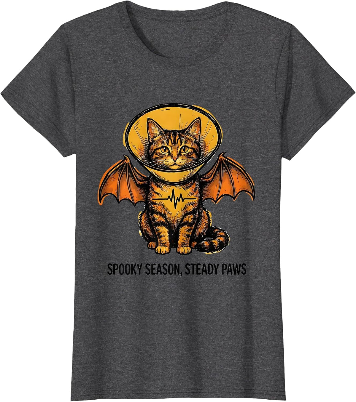 Women's Spooky Season Steady Paws Funny Vet Tech Veterinary T-Shirt - Dark Heather Grey