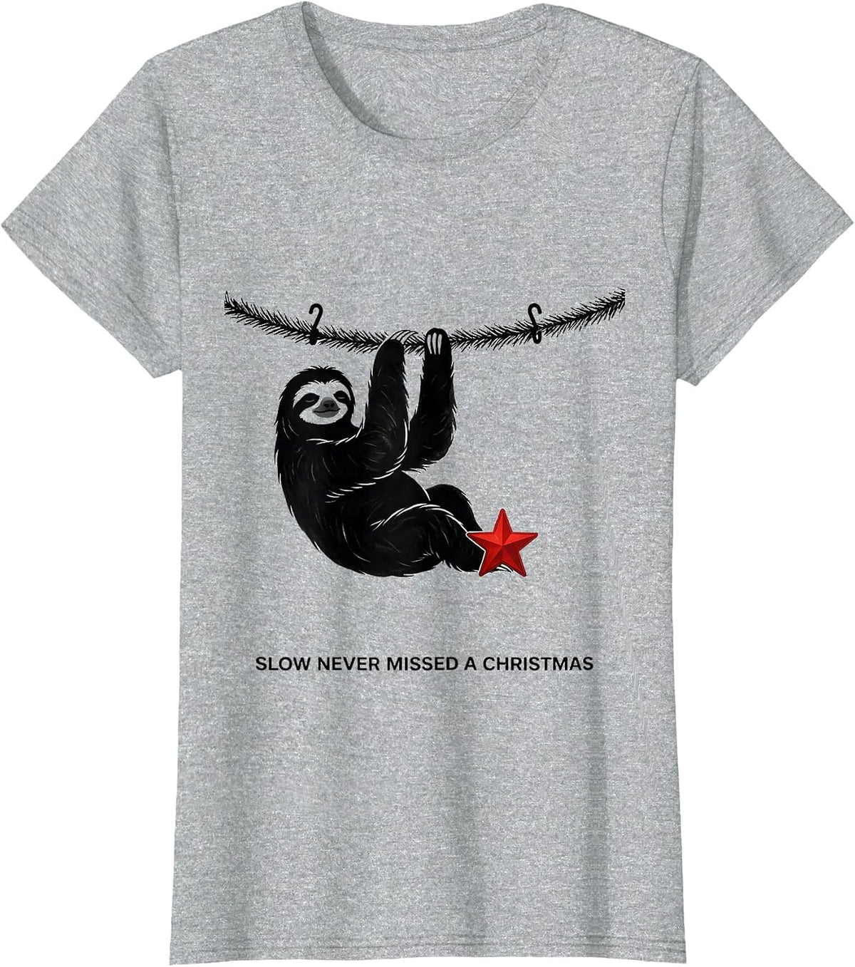 Women's Slow Never Missed A Christmas Funny Sloth Lover Christmas T-Shirt - Heather Grey