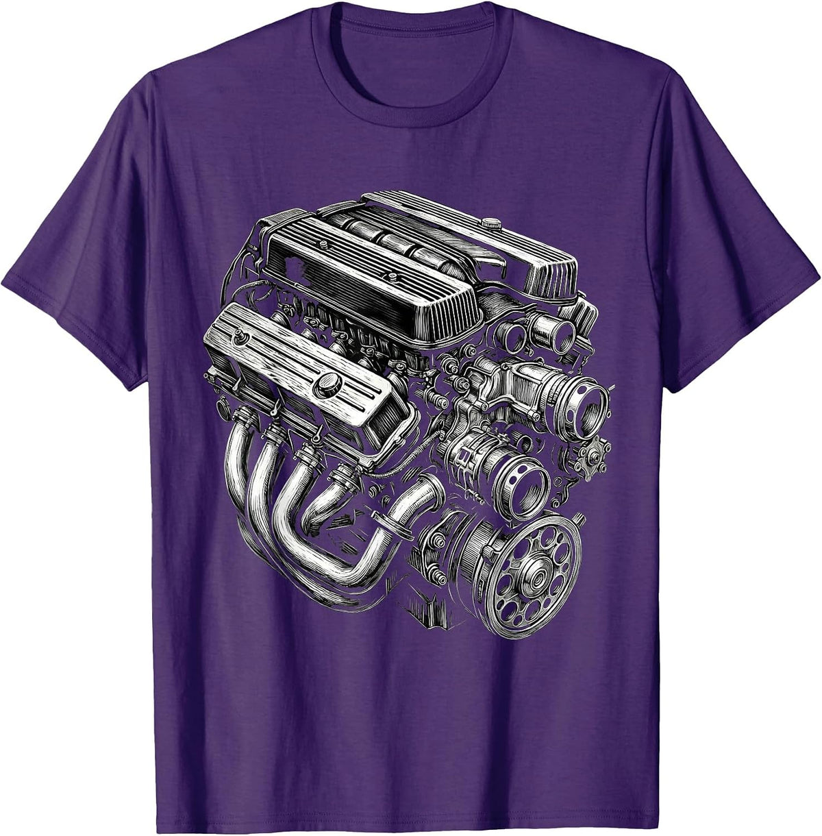 Vintage Engine Block Chrome Classic Car Mechanic T-Shirt - Purple