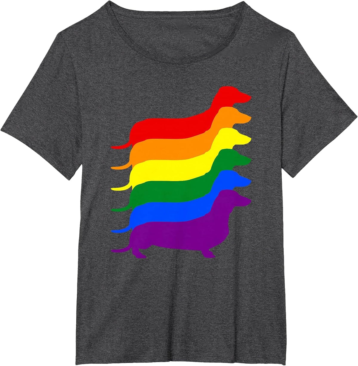 Gay Pride Dachshund LGBT Rainbow Flag Awareness T-Shirt - Dark Heather Grey