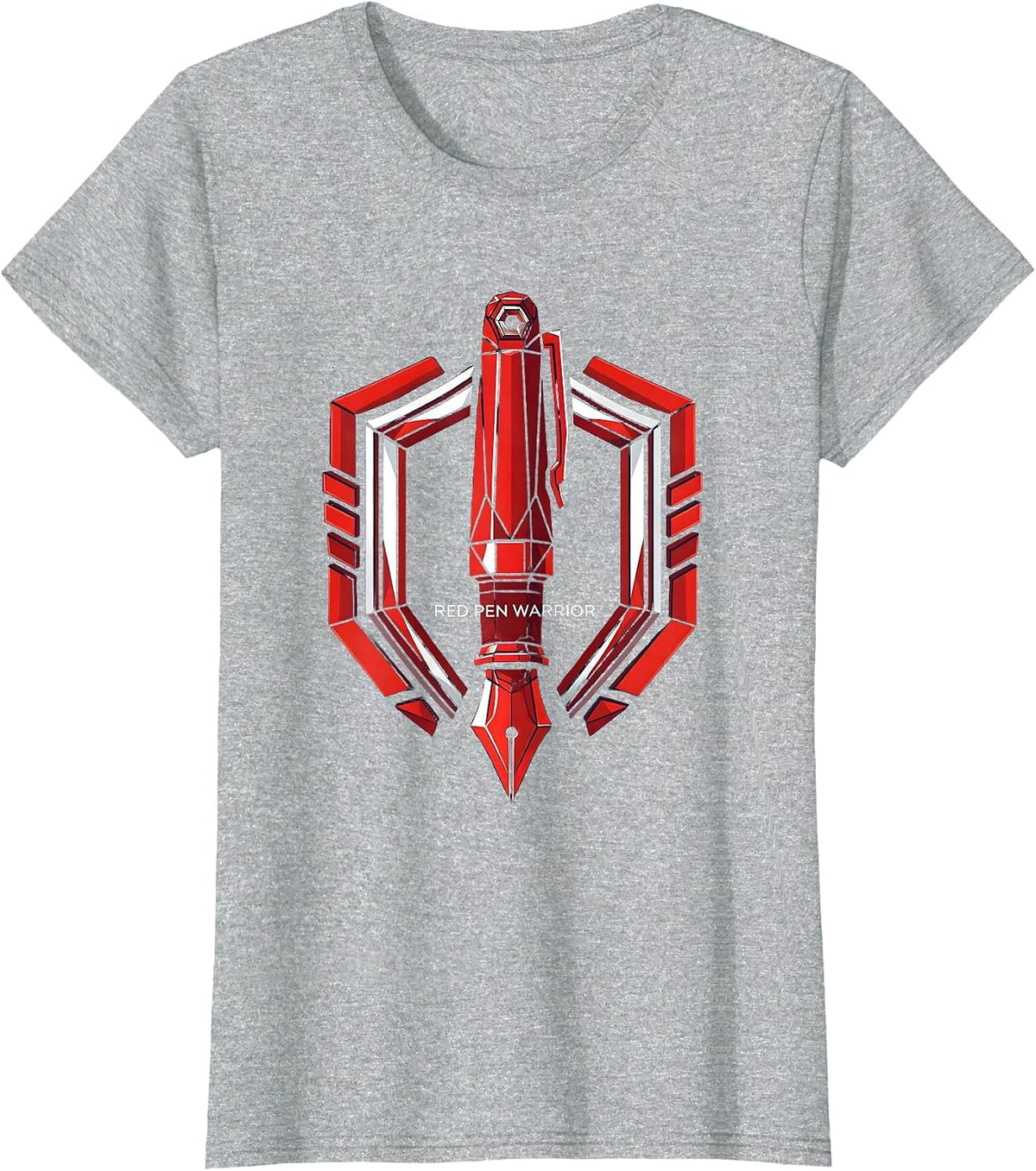 Women's Red Pen Warrior Teacher Graphic Design T-Shirt - Heather Grey