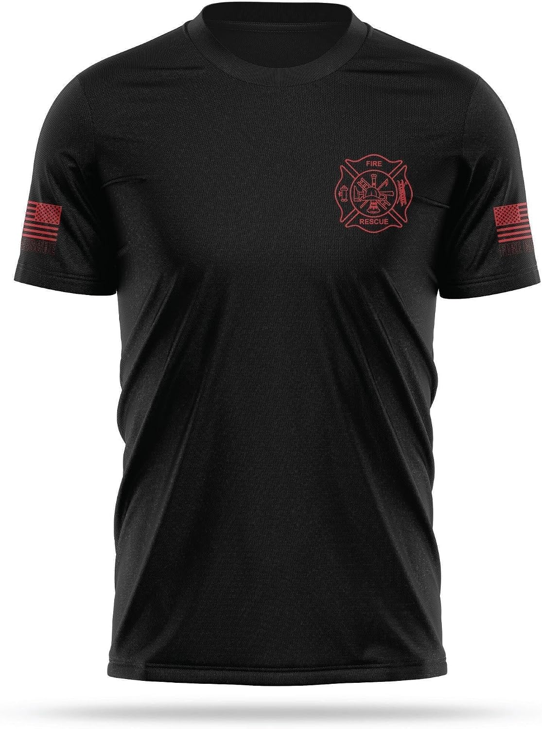 13Fifty Fire Rescue Training Utility Tee, Moisture Wicking - Standard Black & Red
