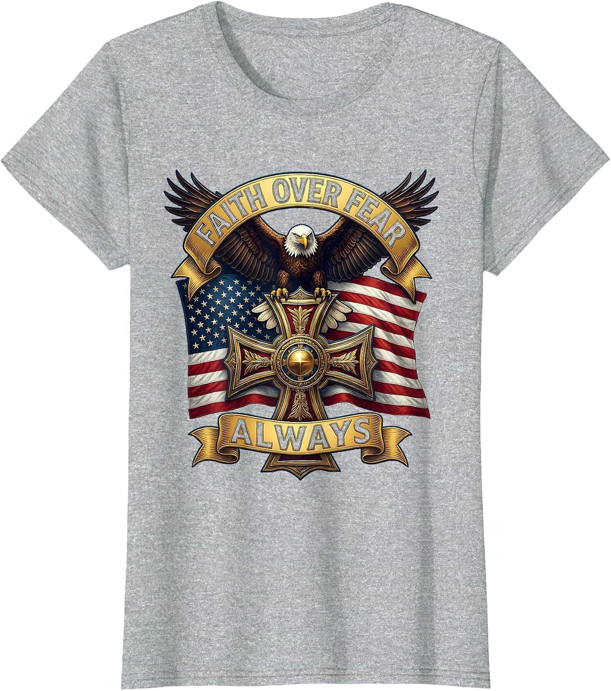 Women's Faith Over Fear Always Cross Graphic Design T-Shirt - Heather Grey