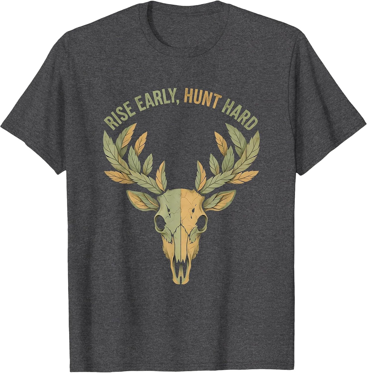 Rise Early Hunt Hard Hunting Graphic Design T-Shirt - Dark Heather Grey