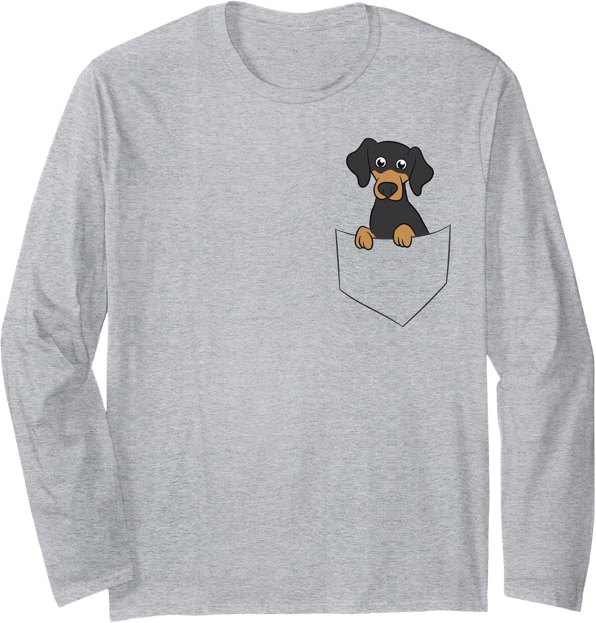 Cute Dachshund in Pocket Dachshund Owner Long Sleeve T-Shirt - Adult Unisex Heather Grey