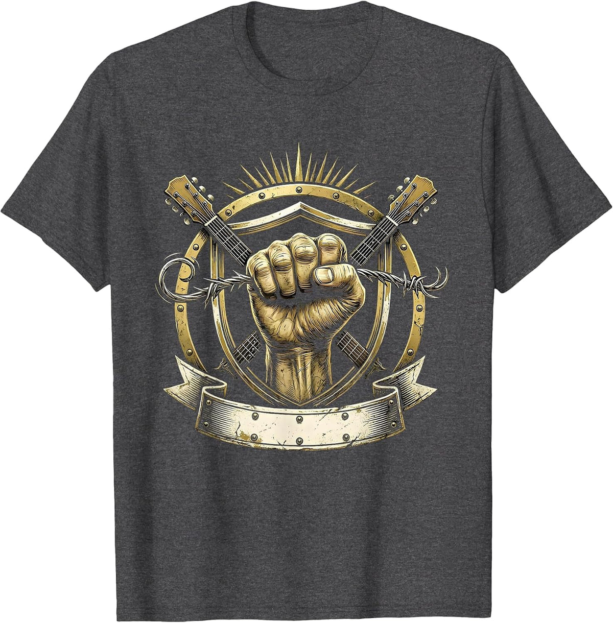 Bare Knuckle Broken Guitar String Rock Graphic T-Shirt - Dark Heather Grey