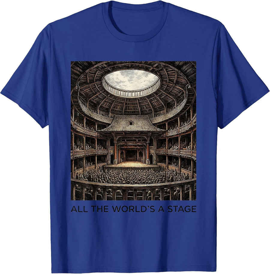 All The Worlds A Stage Literary Design T-Shirt - Royal Blue