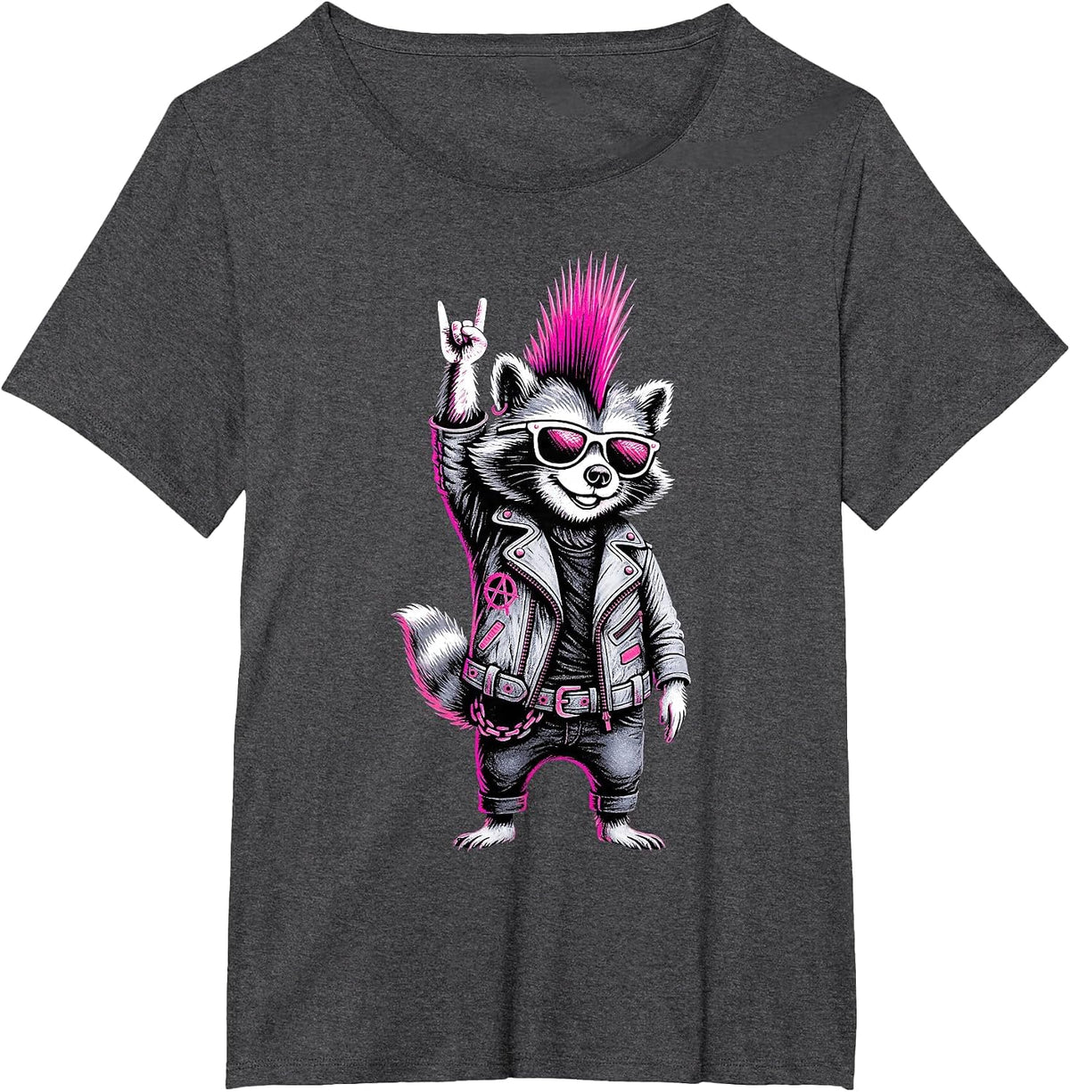 Retro Punk Rock Music Men Women Kids Funny Raccoon T-Shirt - Dark Heather Grey