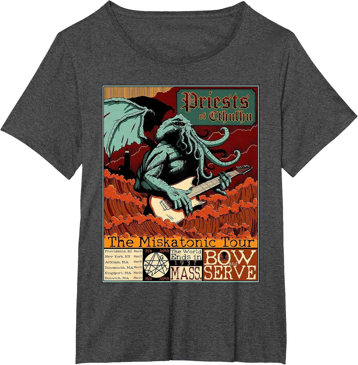 Miskatonic Cthulhu Great Rock Cosmic Horror Metal Concert T-Shirt - Dark Heather Grey