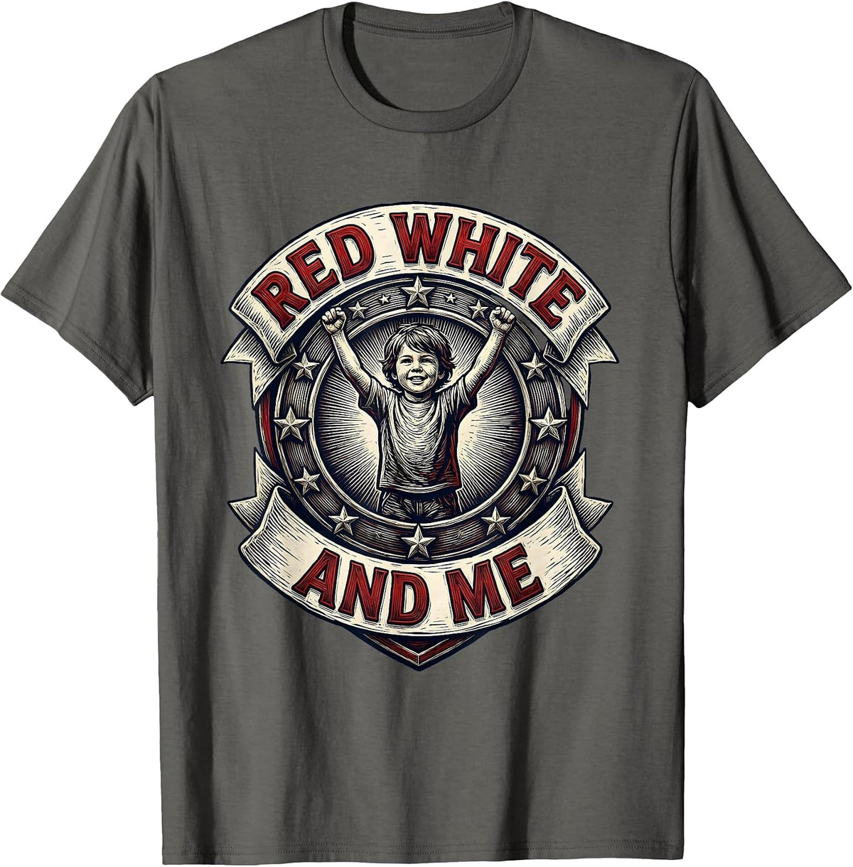 Men's Red White and Me Patriotic Kids Design T-Shirt - Asphalt Grey