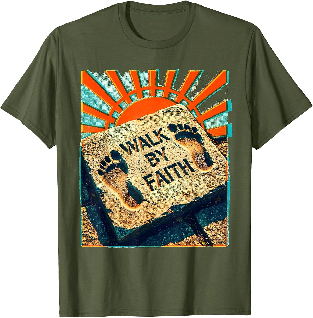 Walk by Faith Faith Over Fear Inspirational Design T-Shirt - Olive Green