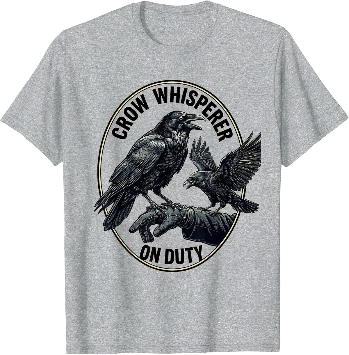 Men's Crow Whisperer On Duty Bird Lover Design T-Shirt - Heather Grey