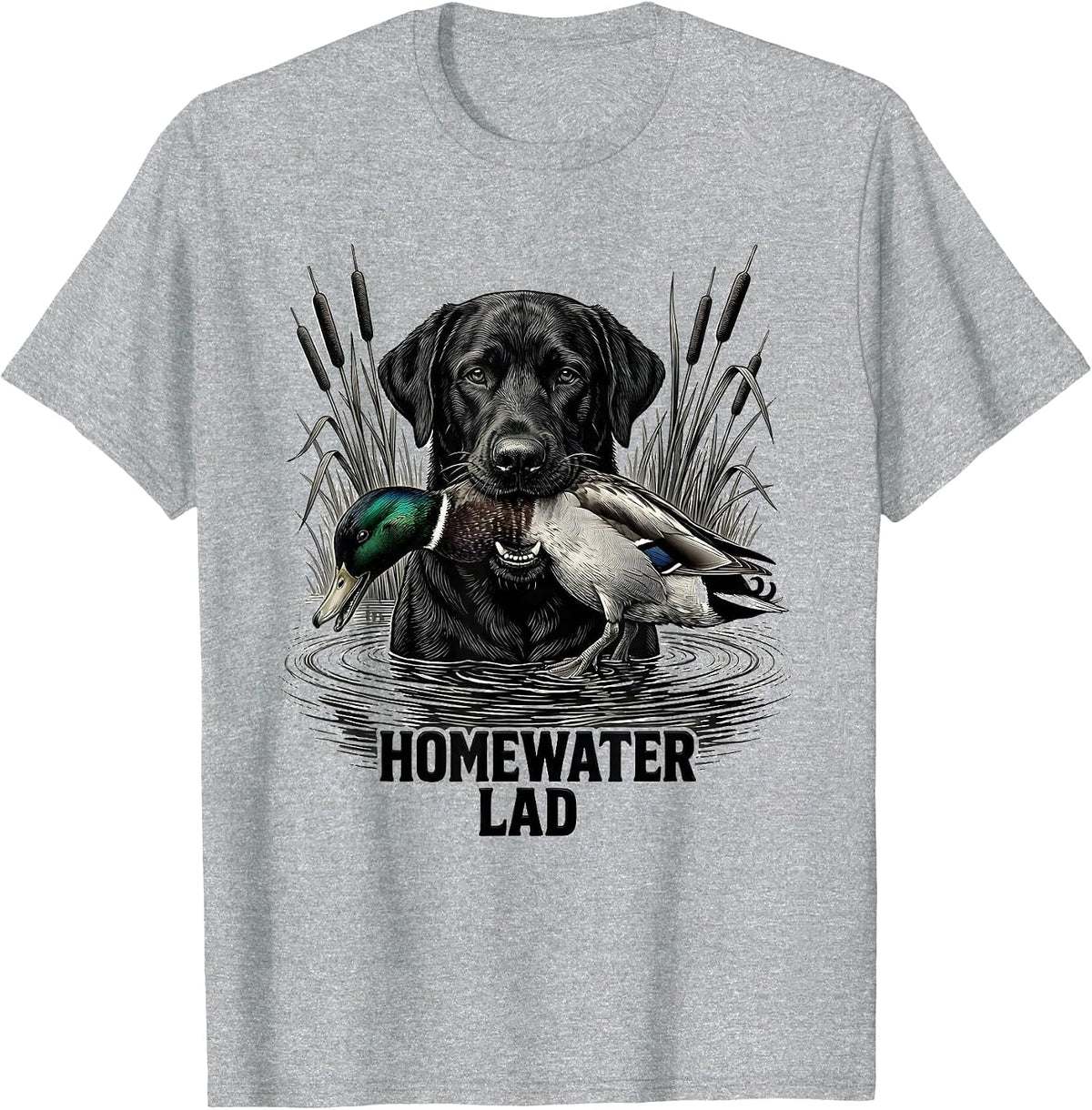 Men's Homewater Lad Monochromatic Black Lab Duck Hunting Southern T-Shirt - Heather Grey