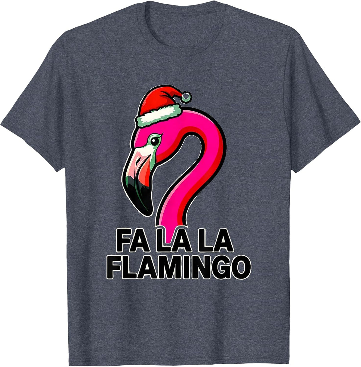Fa La La Flamingo Cartoon Christmas Pun Humor Flamingo Lover T-Shirt - Heather Blue