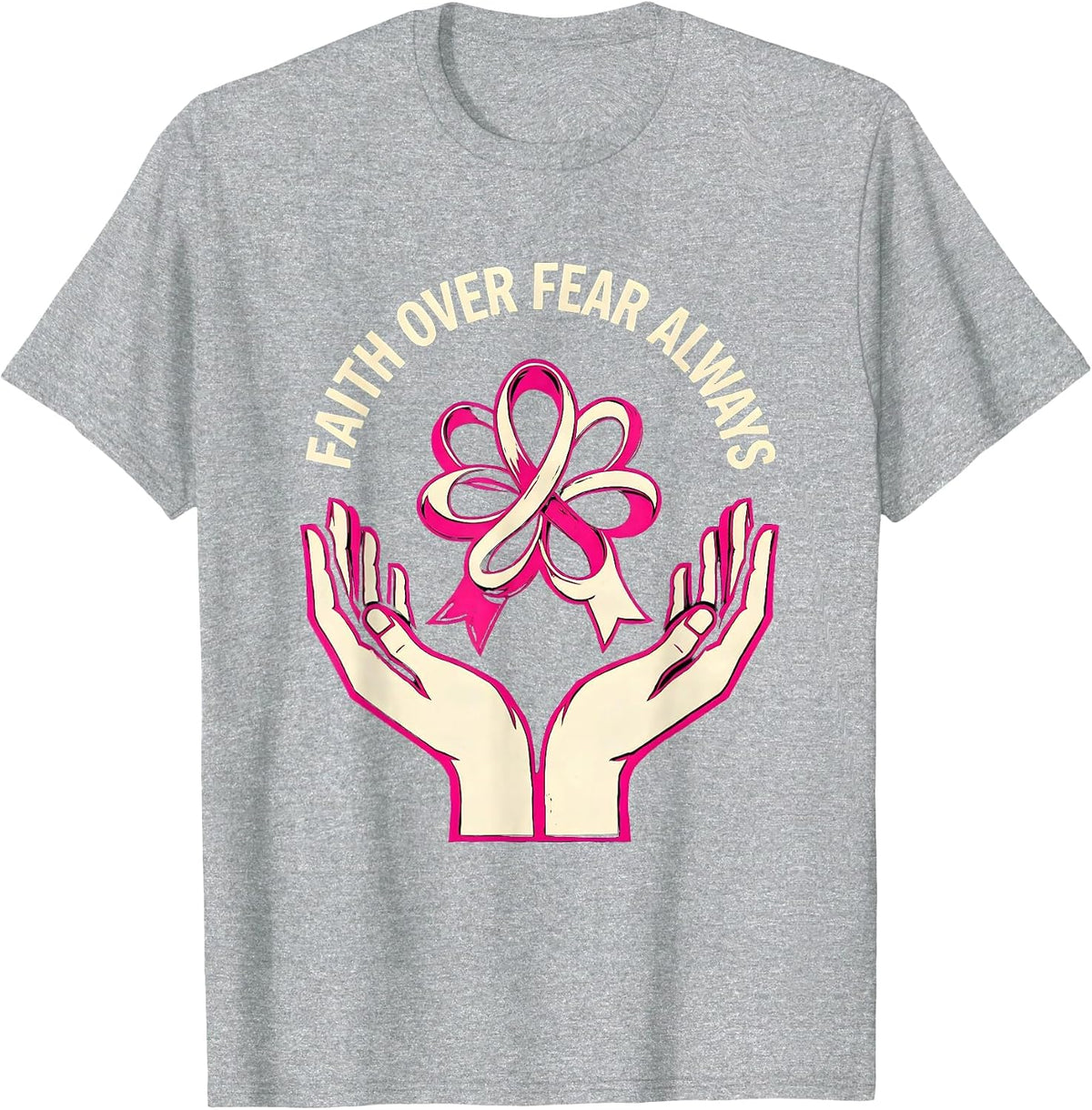 Men's Faith Over Fear Always Cancer Awareness Design T-Shirt - Heather Grey