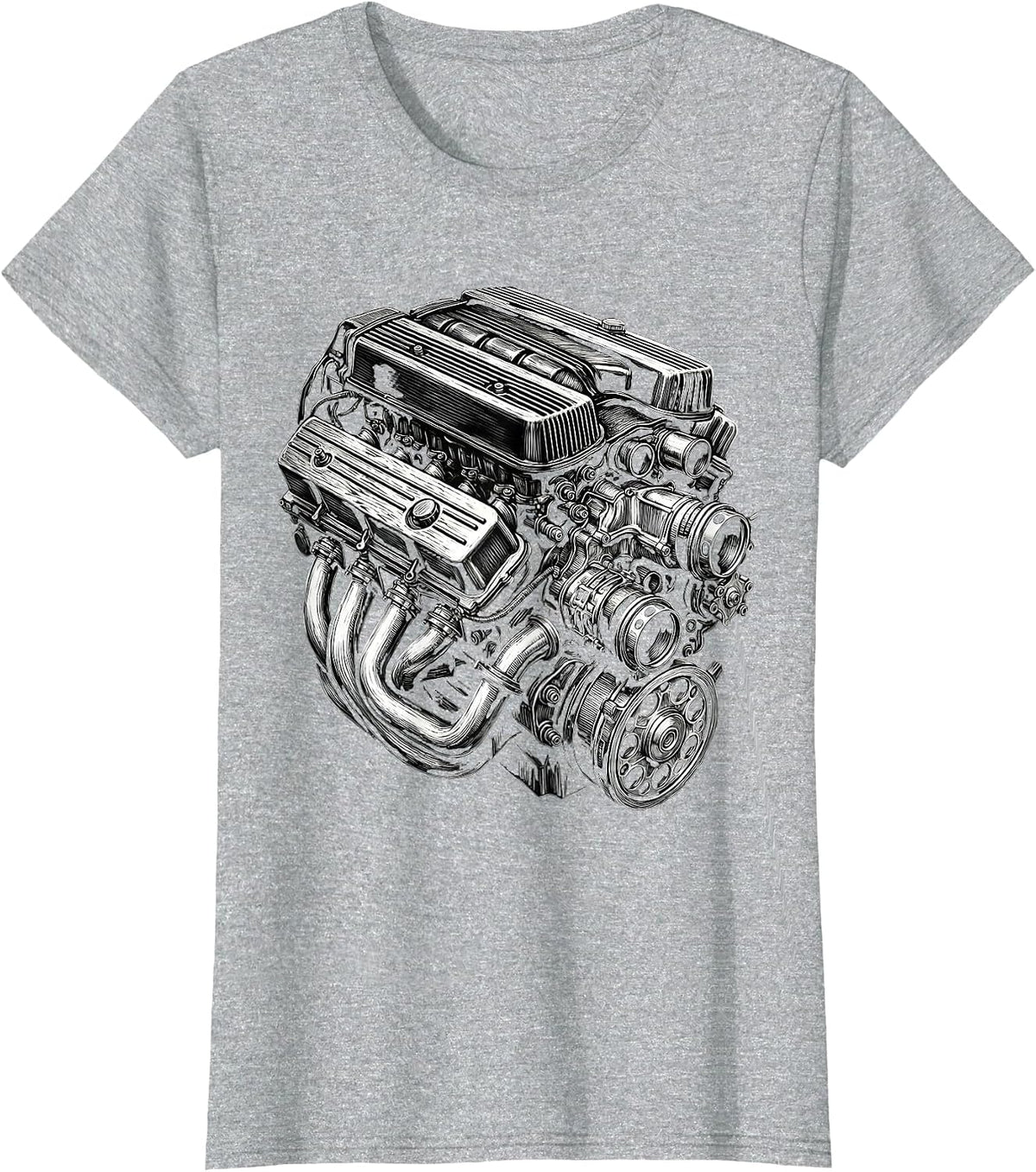 Vintage Engine Block Chrome Classic Car Mechanic T-Shirt - Heather Grey