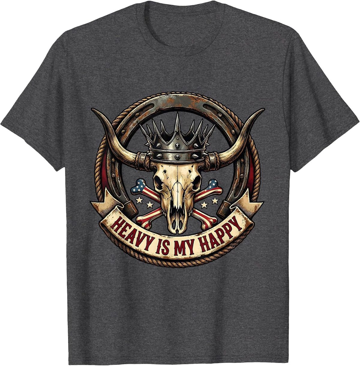Men's Heavy Is My Happy Heavy Metal Music Design T-Shirt - Dark Heather Grey