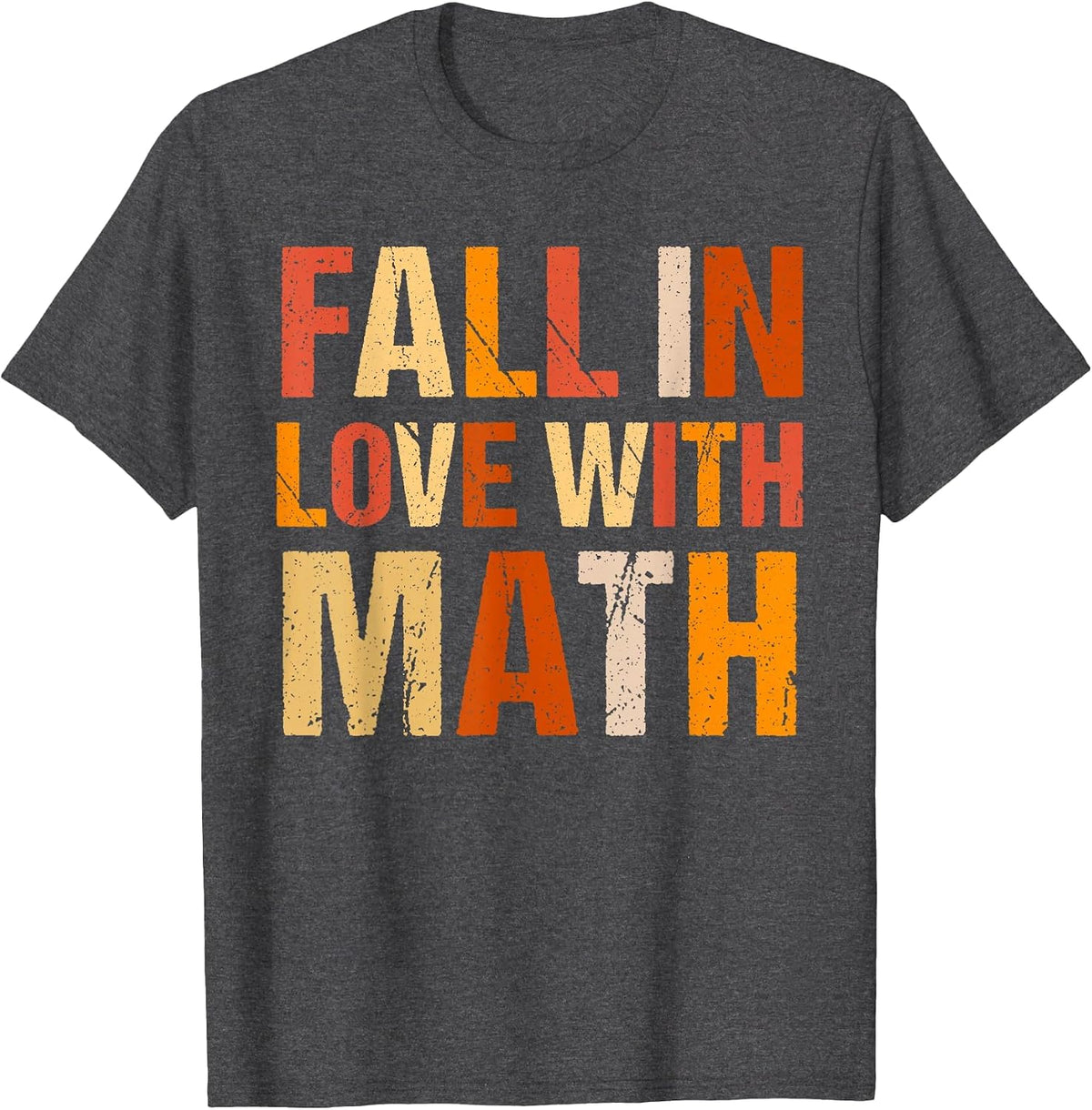 Fall in Love with Math Retro Thanksgiving Math Teacher Fall T-Shirt - Dark Heather Grey