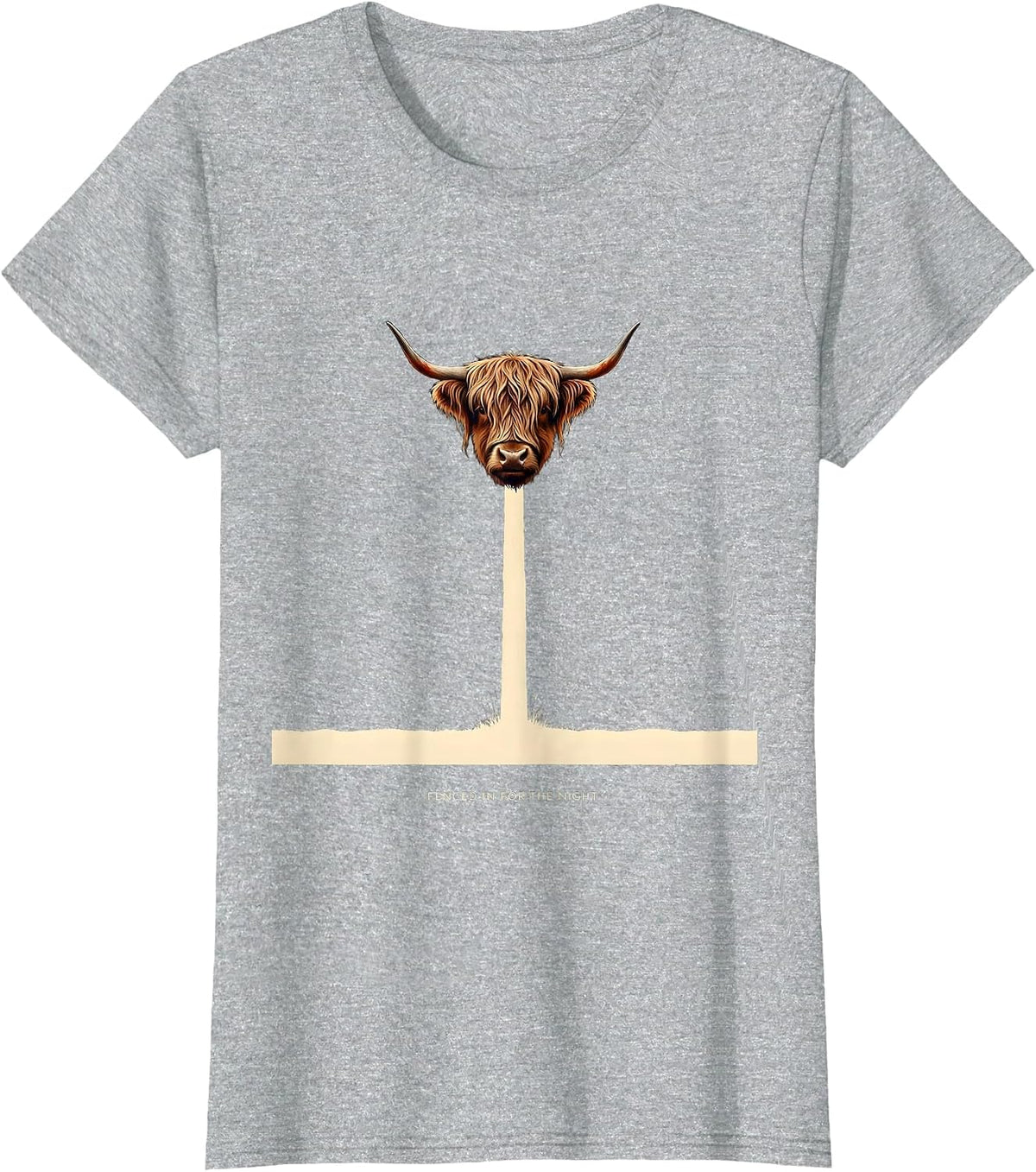 Fenced In For The Night Funny Highland Cow Sleepwear Humor T-Shirt - Heather Grey